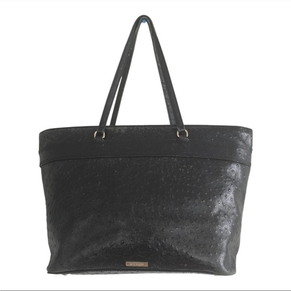 kate spade Handbags - Kate Spade Ostrich Leather Travel Tote Handbag Women Black Pebbled Bow Large
